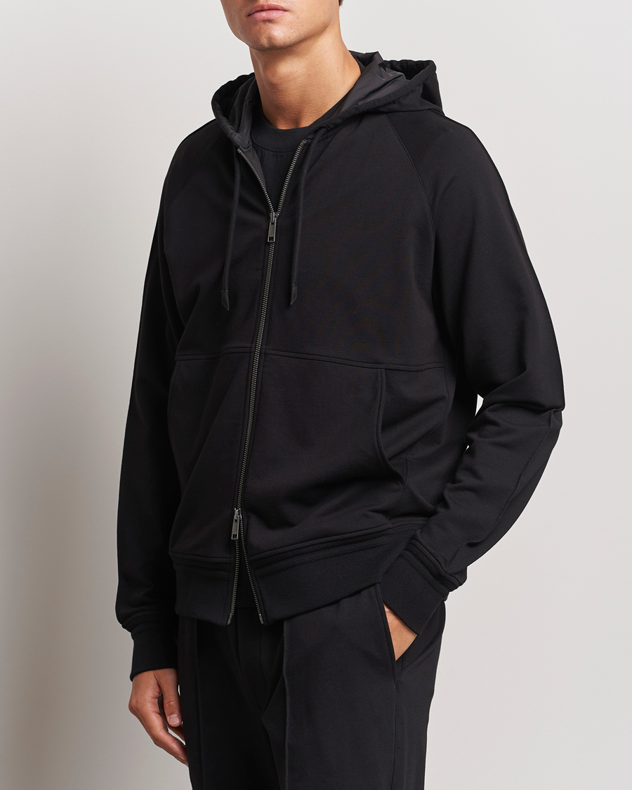 Heren |  | Zegna | Cotton Stretch Zip Hoodie Black