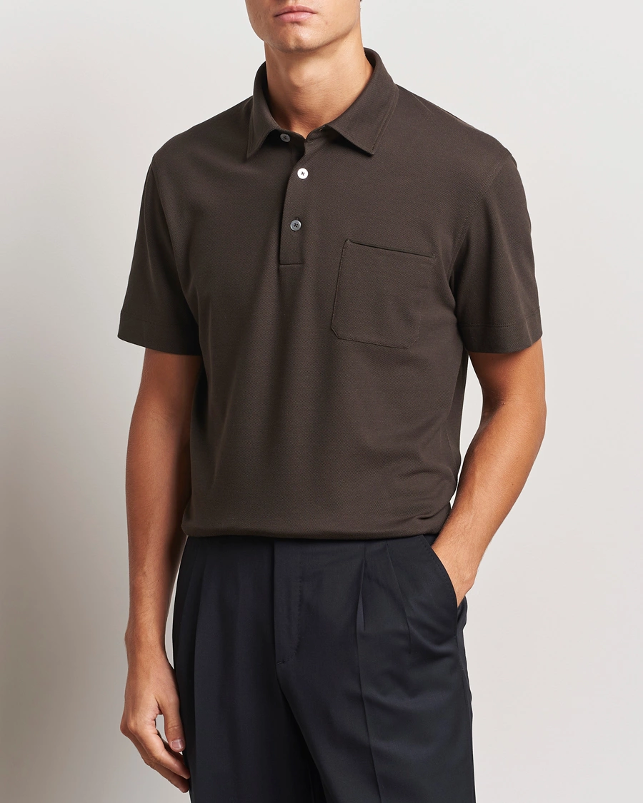 Heren |  | Zegna | Short Sleeve Pocket Polo Dark Brown