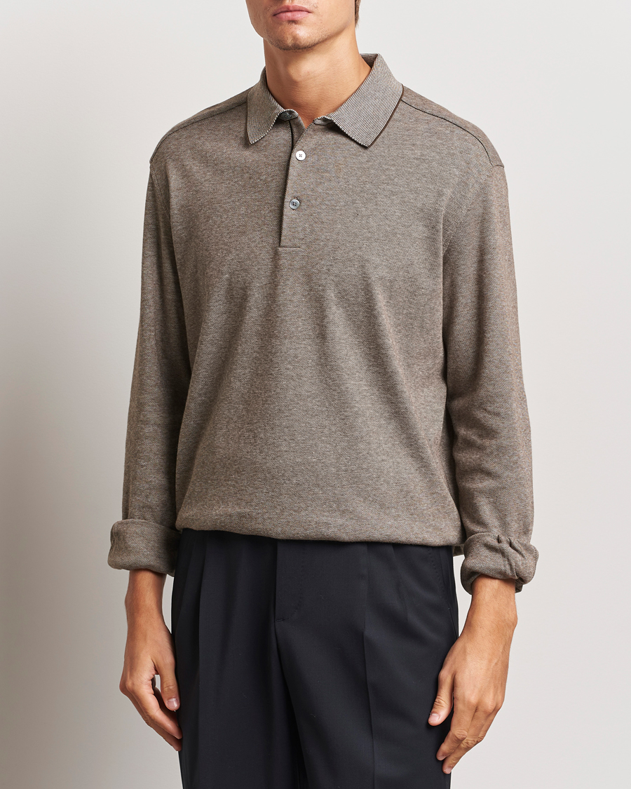 Heren |  | Zegna | Soft Cotton Long Sleeve Polo Beige