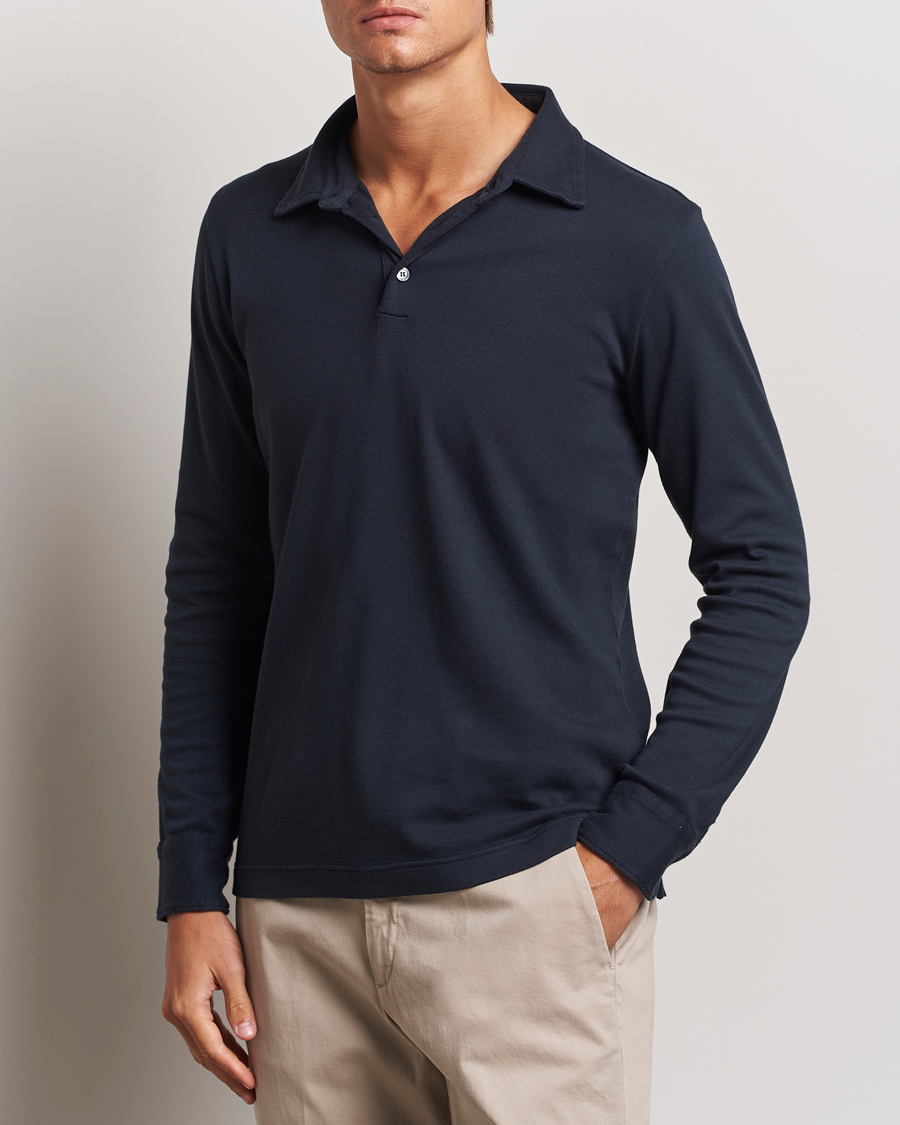 Heren | Polo's | Zanone | Heavy Jersey Long Sleeve Polo Navy