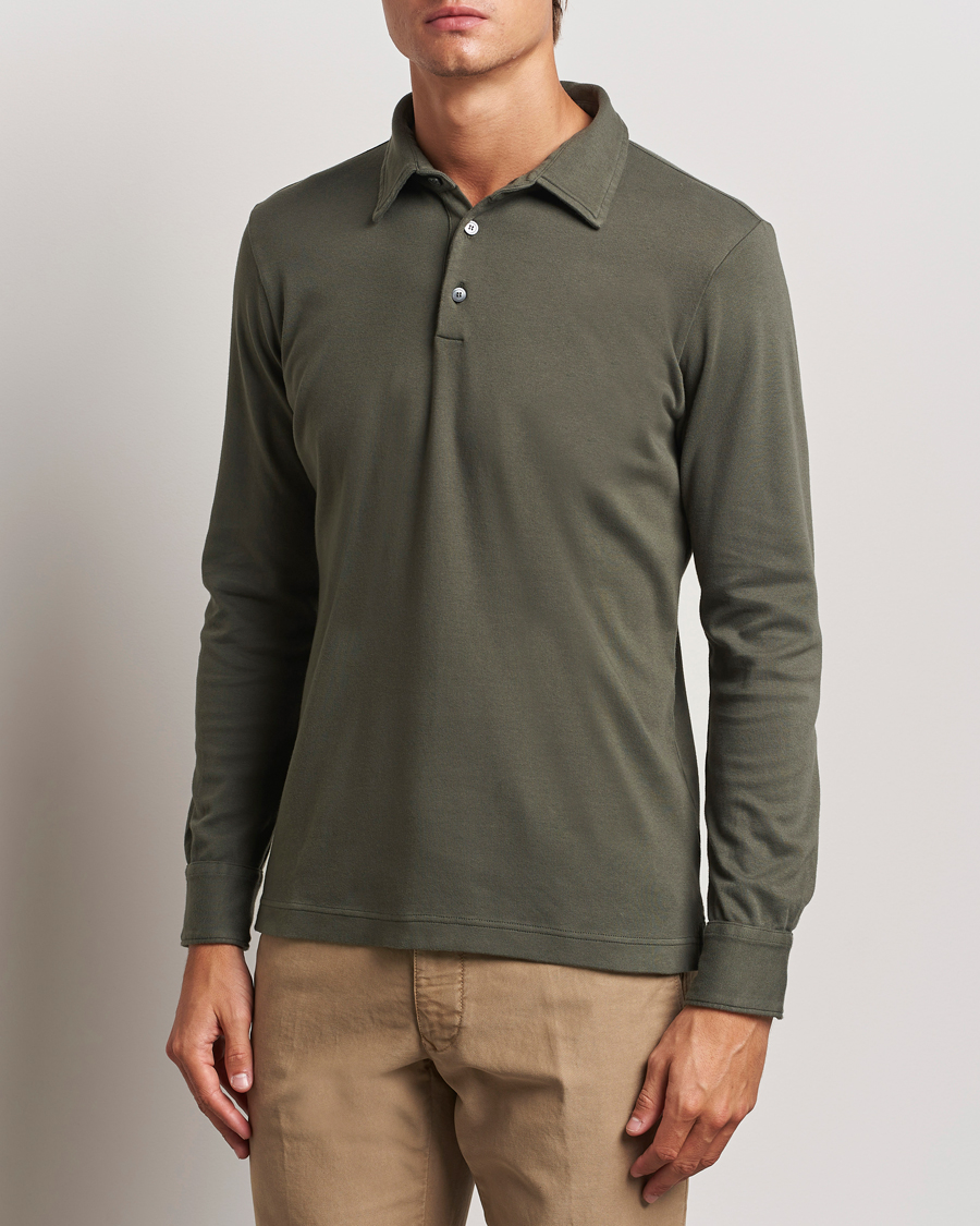 Heren |  | Zanone | Heavy Jersey Long Sleeve Polo Olive