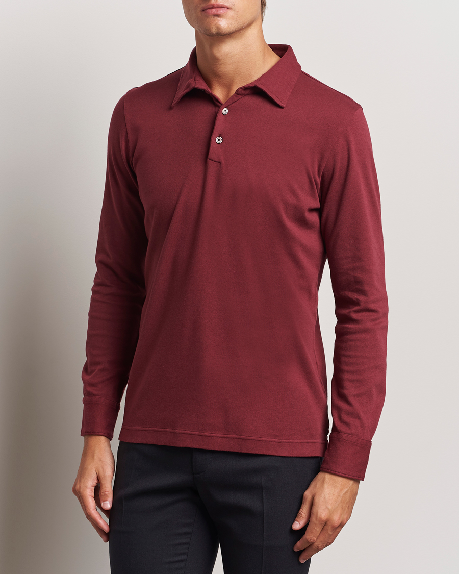 Heren | Polo's | Zanone | Heavy Jersey Long Sleeve Polo Bordeaux