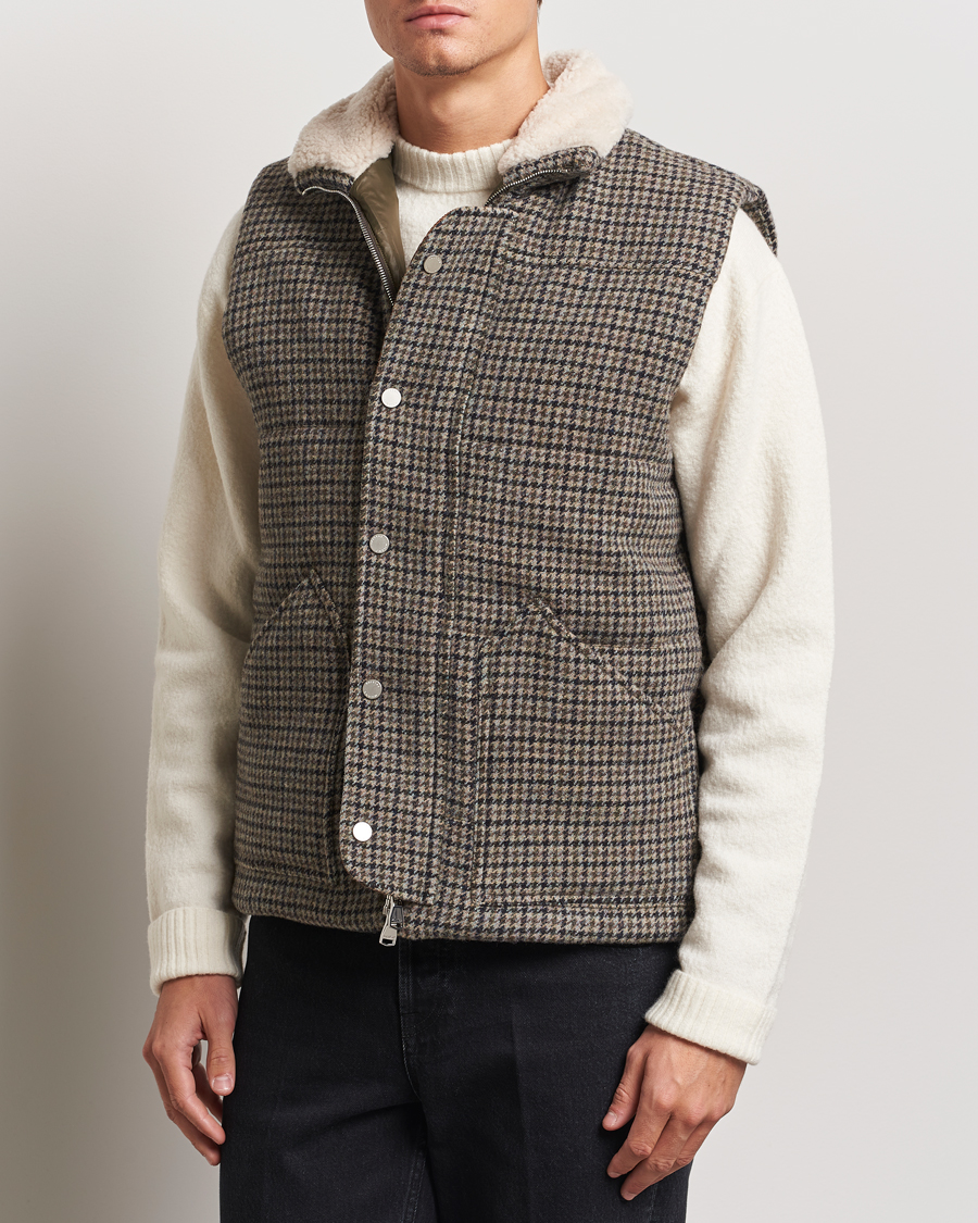 Heren |  | Valstar | Shearling Collar Down Vest Grey Houndstooth