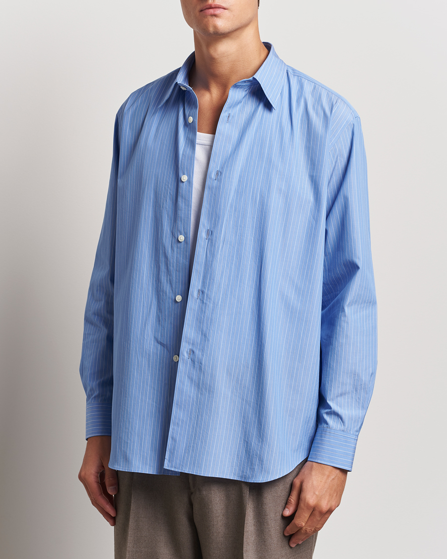 Heren |  | Auralee | Suvin Cloth Striped Shirt Sax Blue