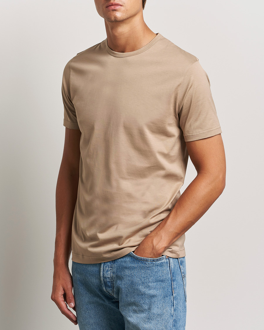 Heren |  | Sunspel | Crew Neck Cotton Tee Sandstone