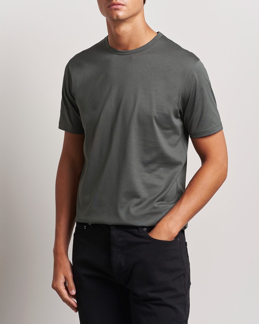 Heren |  | Sunspel | Crew Neck Cotton Tee Drill Green