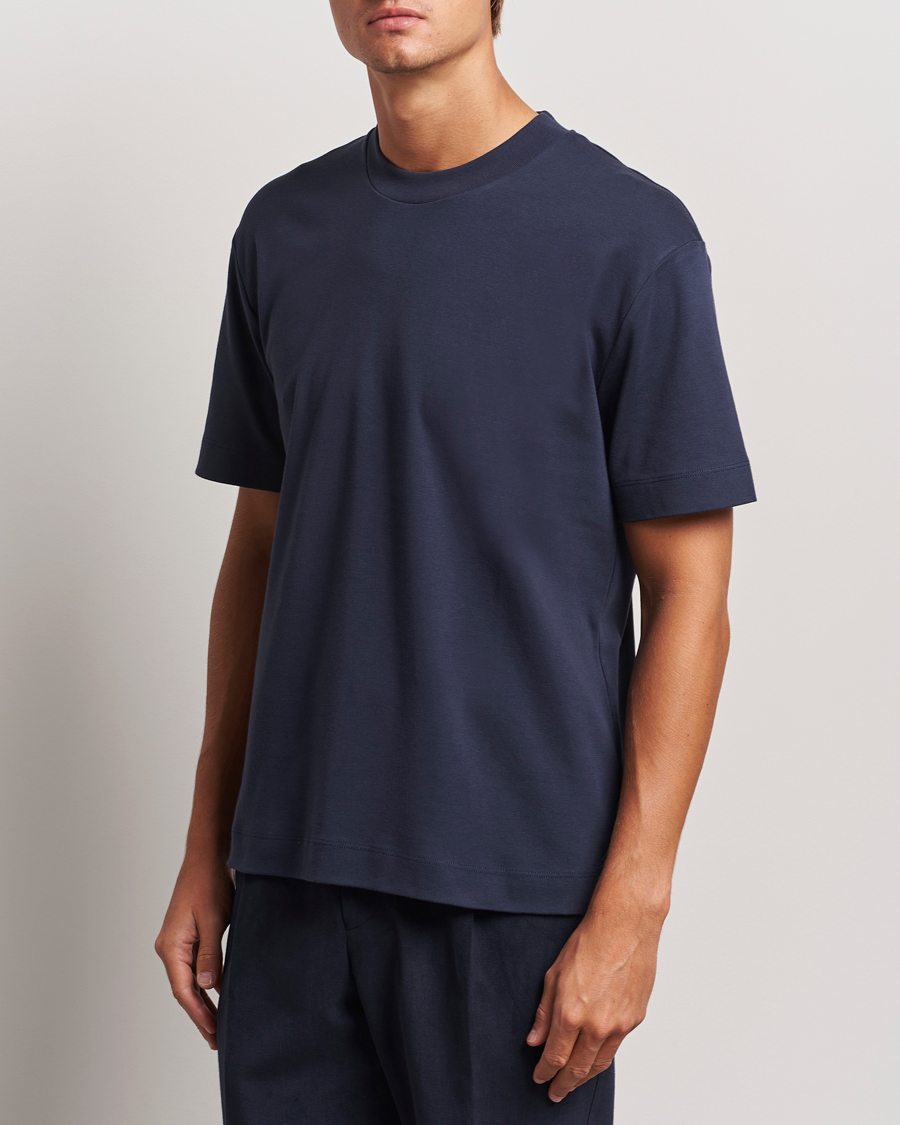 Heren |  | Sunspel | Heavyweight Mock Neck T-Shirt Navy