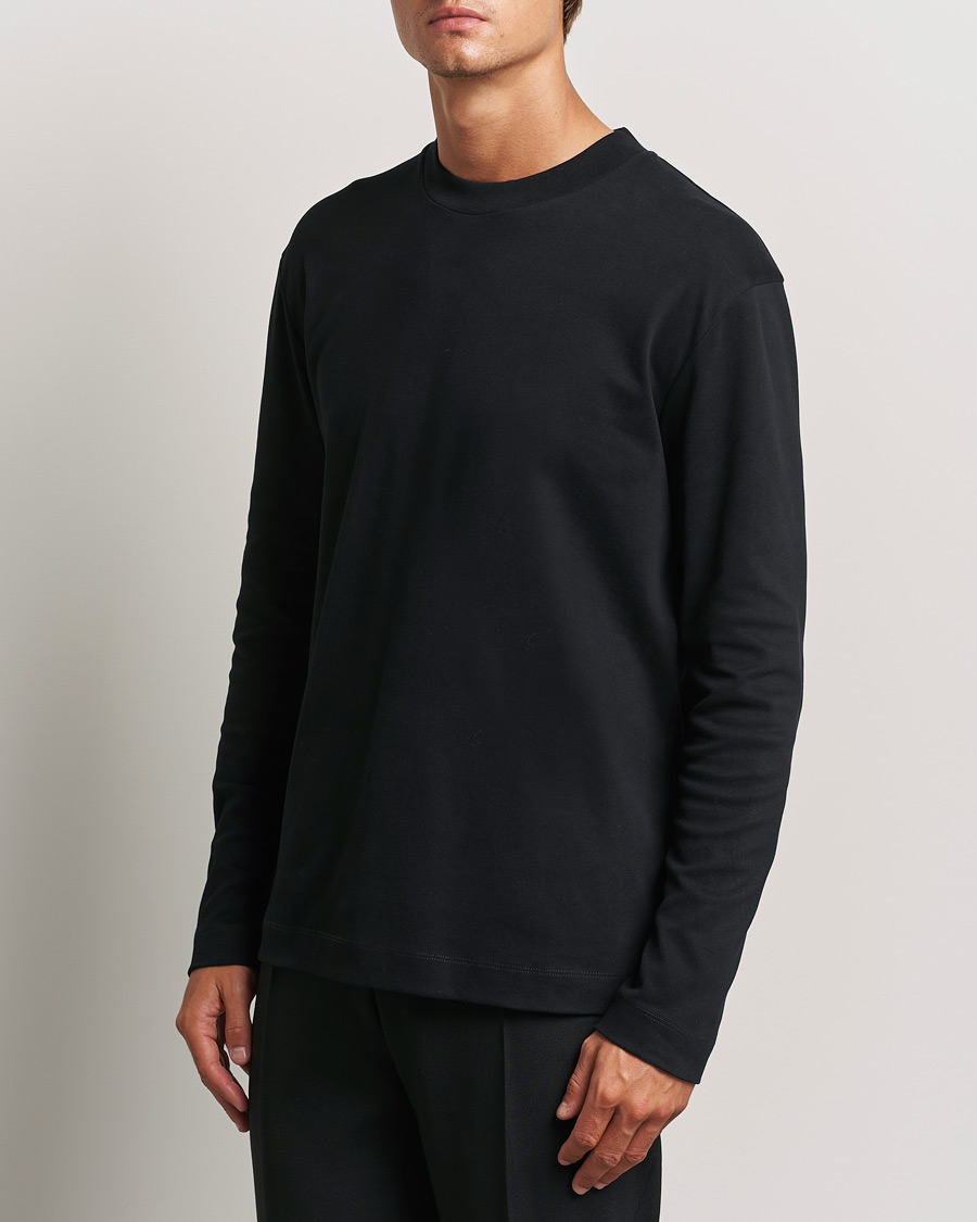 Heren |  | Sunspel | Heavyweight Mock Neck Long Sleeve T-Shirt Black