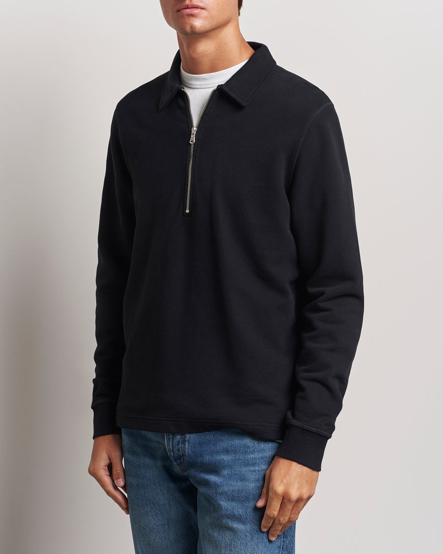 Heren |  | Sunspel | Zip Loopback Sweatshirt Polo Black