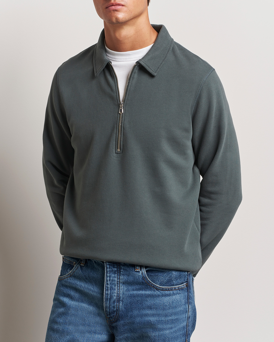 Heren |  | Sunspel | Zip Loopback Sweatshirt Polo Drill Green