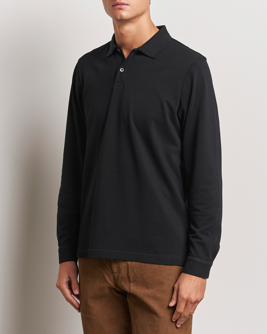 Heren |  | Sunspel | Long Sleeve Pique Poloshirt Black