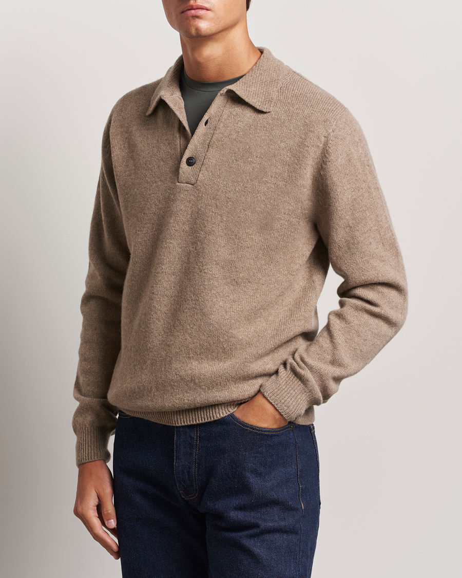 Heren |  | Sunspel | Lambswool Poloshirt Sandstone