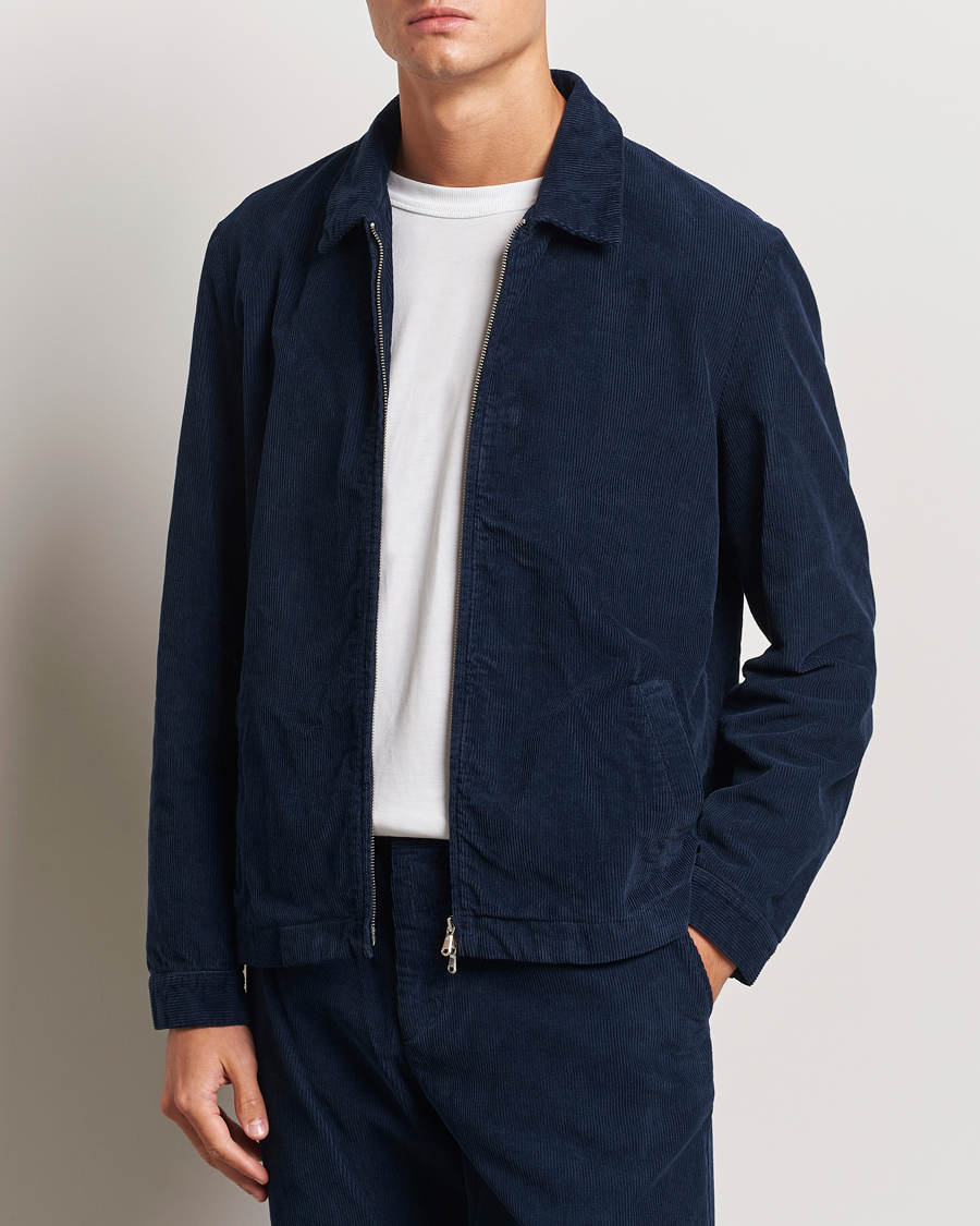 Heren | Herfstjassen | Sunspel | Corduroy Harrington Jacket Navy