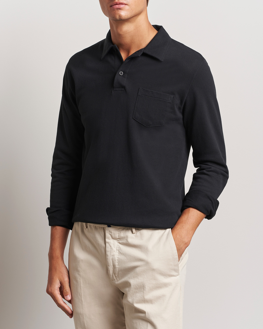 Heren |  | Sunspel | Riviera Long Sleeve Polo Black