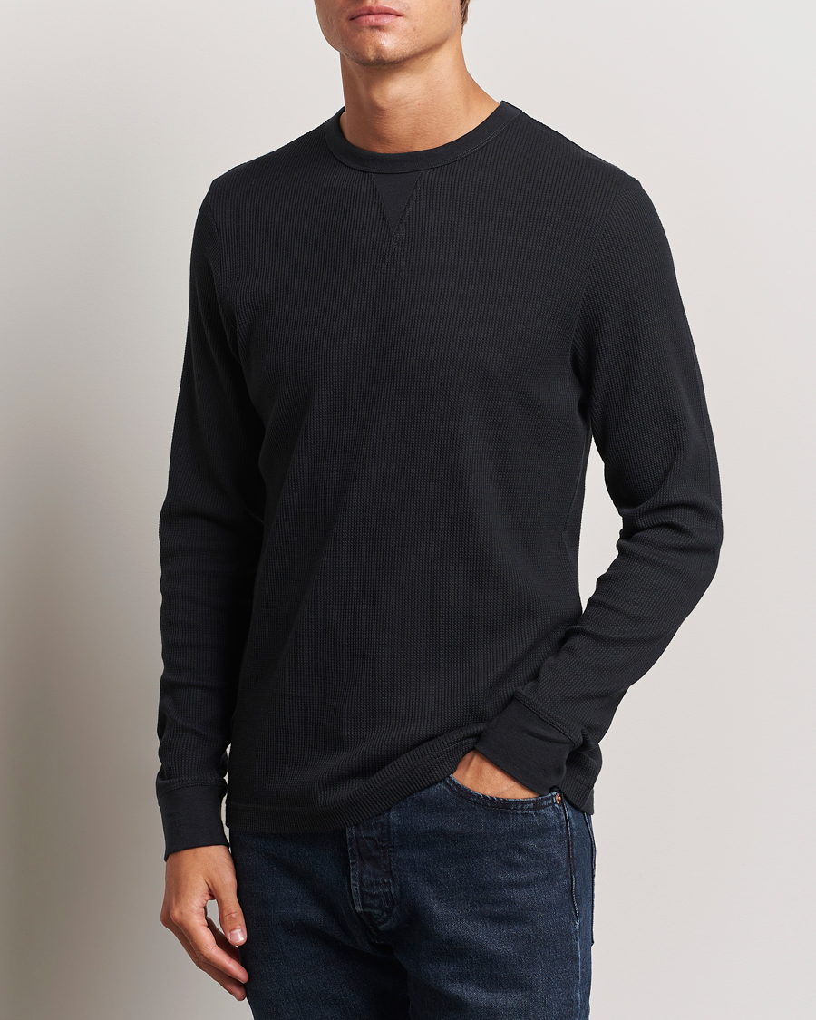 Heren |  | Sunspel | Long Sleeve Waffle T-Shirt Black