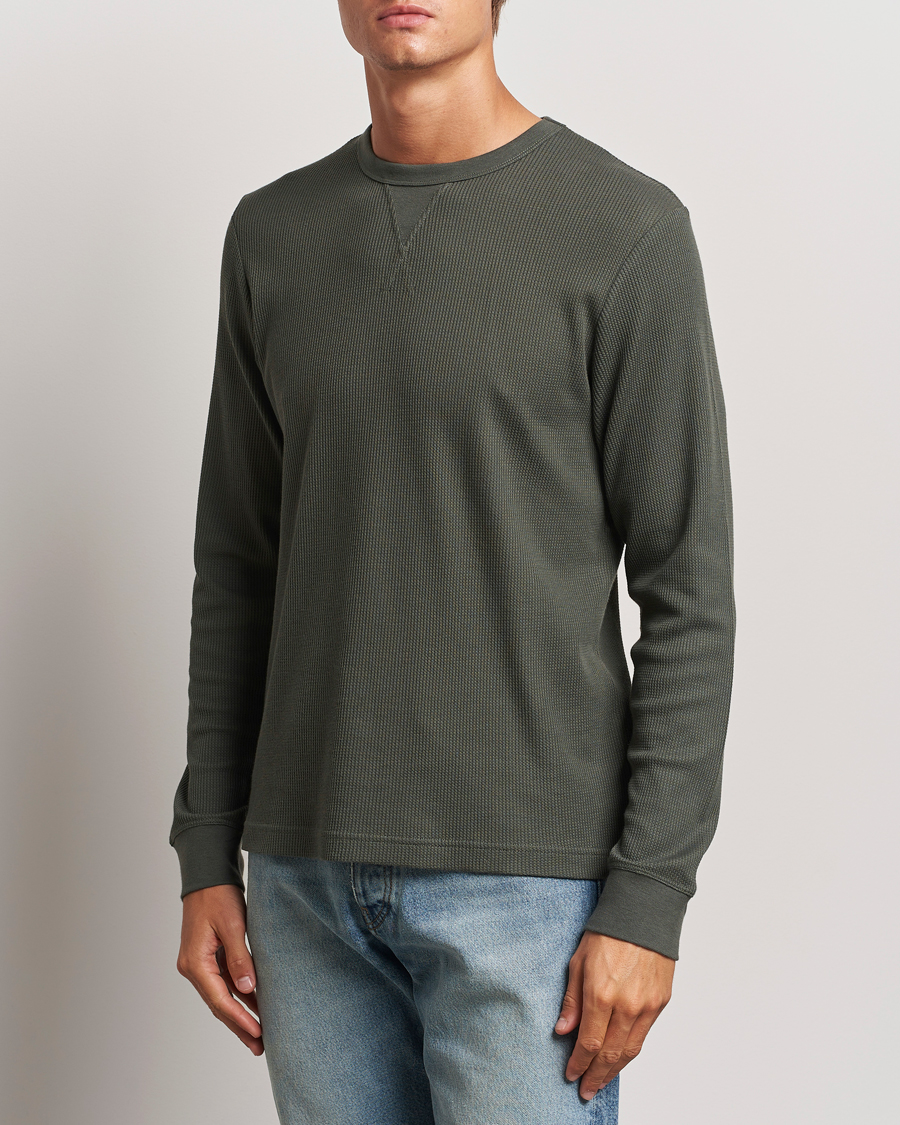 Heren |  | Sunspel | Long Sleeve Waffle T-Shirt Drill Green