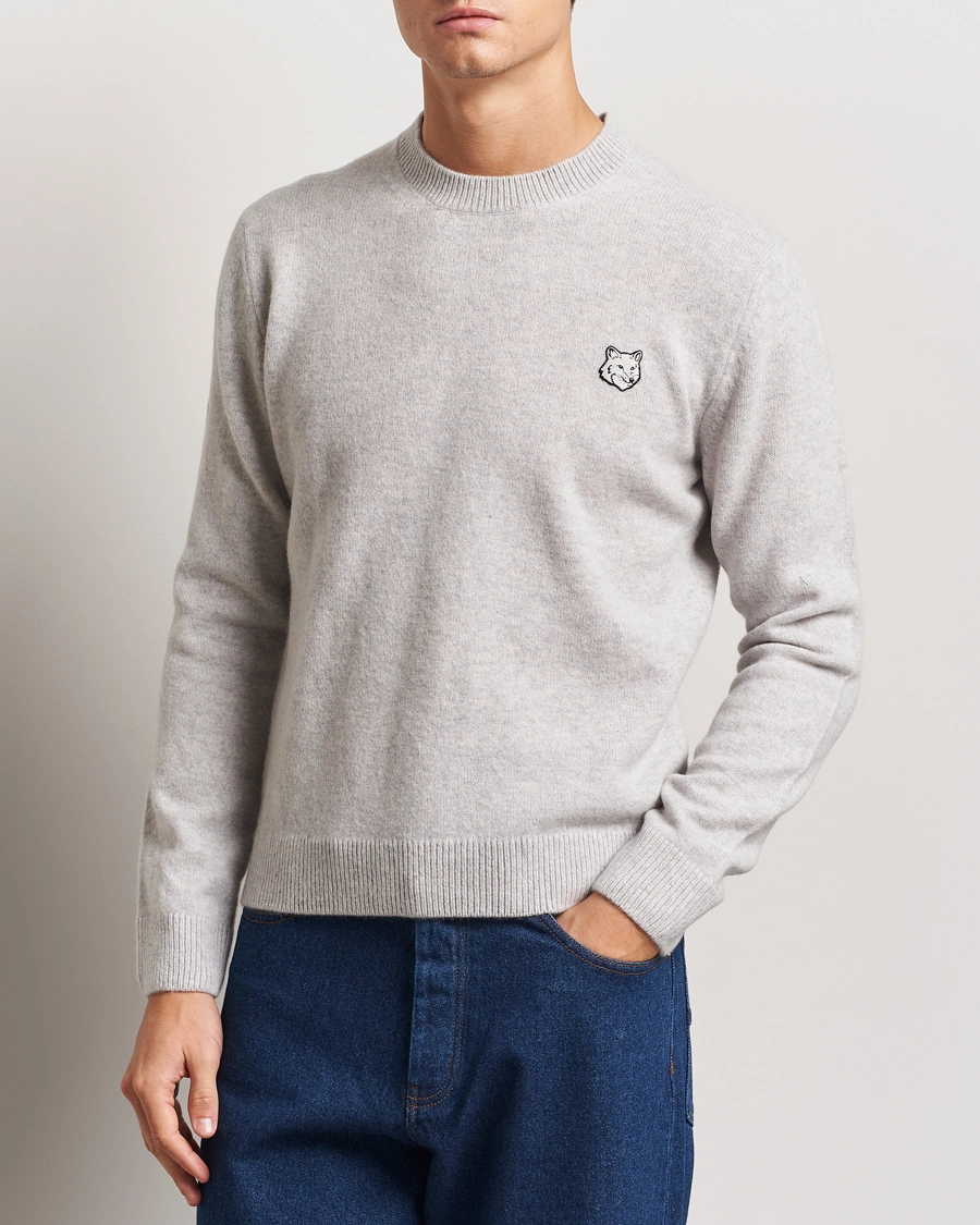 Heren |  | Maison Kitsuné | Bold Fox Lambswool Crew Neck Light Grey Melange