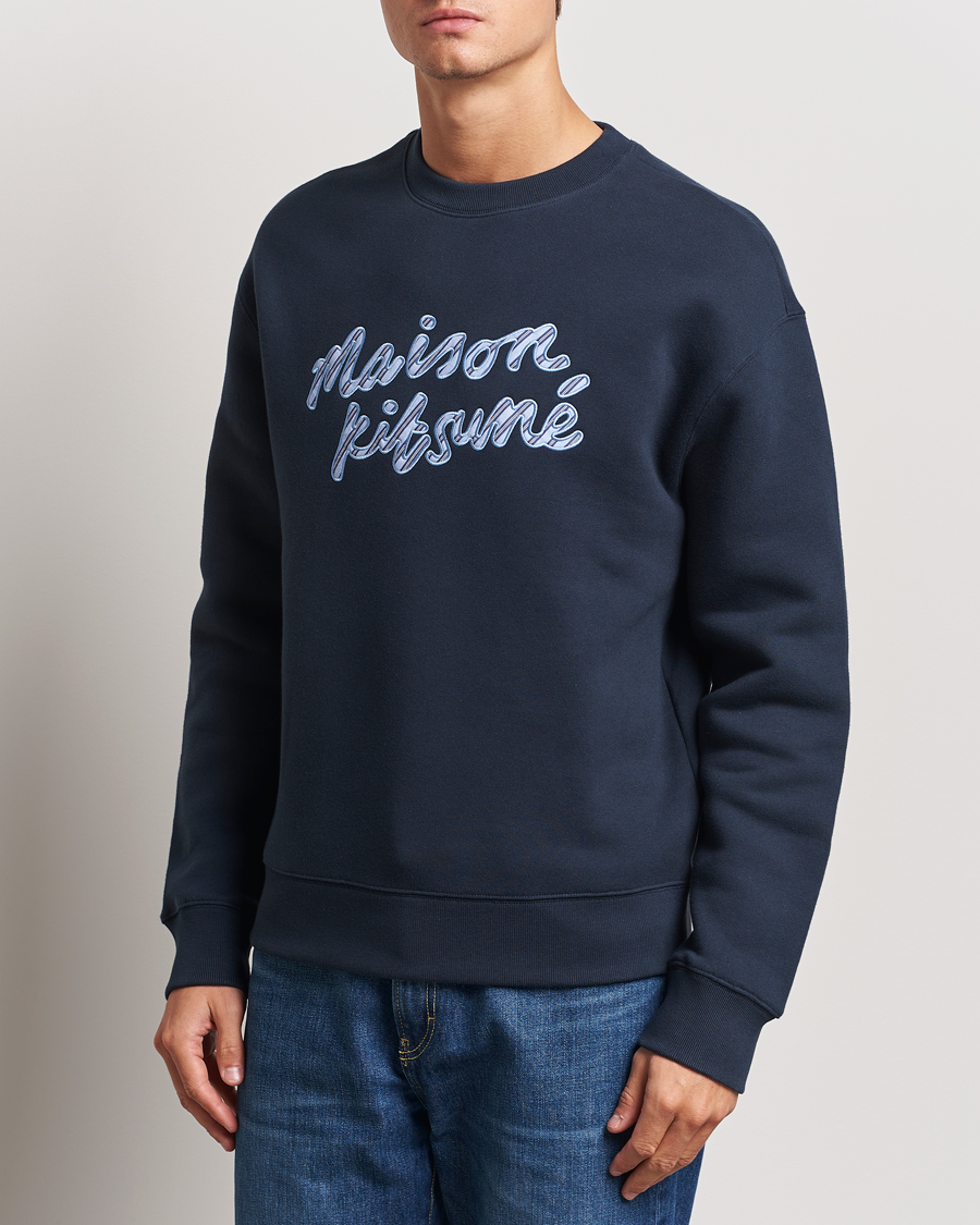 Heren |  | Maison Kitsuné | Striped Handwriting Sweatshirt Navy