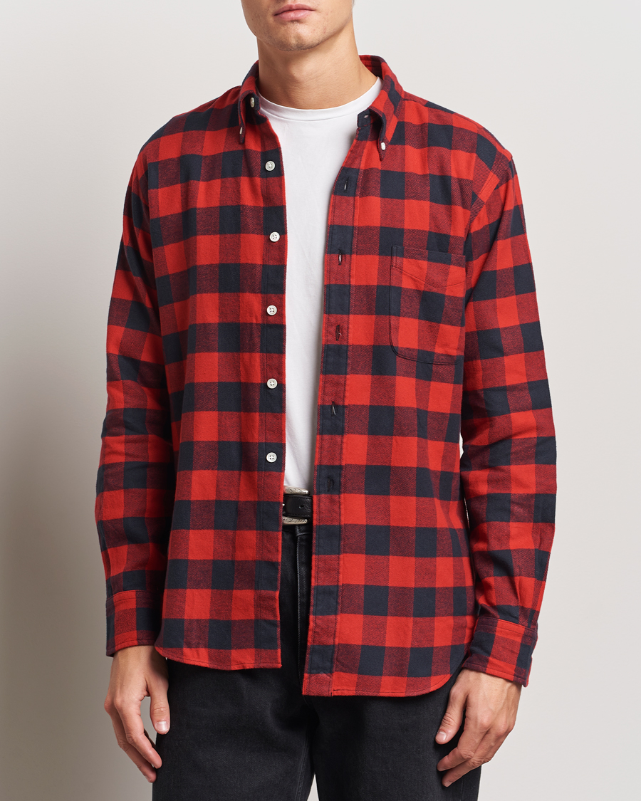 Heren |  | Kamakura Shirts | Vintage Ivy Buffalo Check Flannel Shirt Red