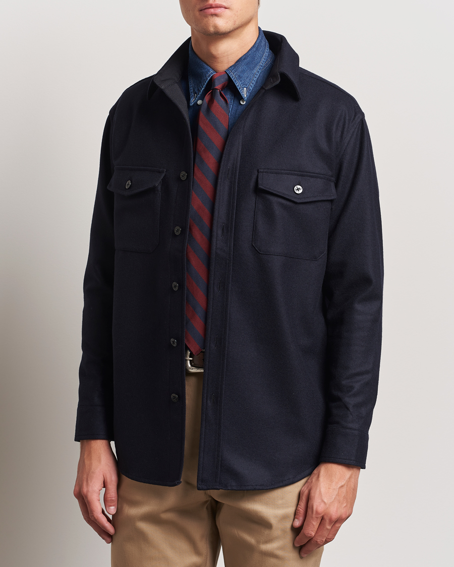 Heren |  | Kamakura Shirts | Vintage Ivy Wool Flannel CPO Shirt Navy