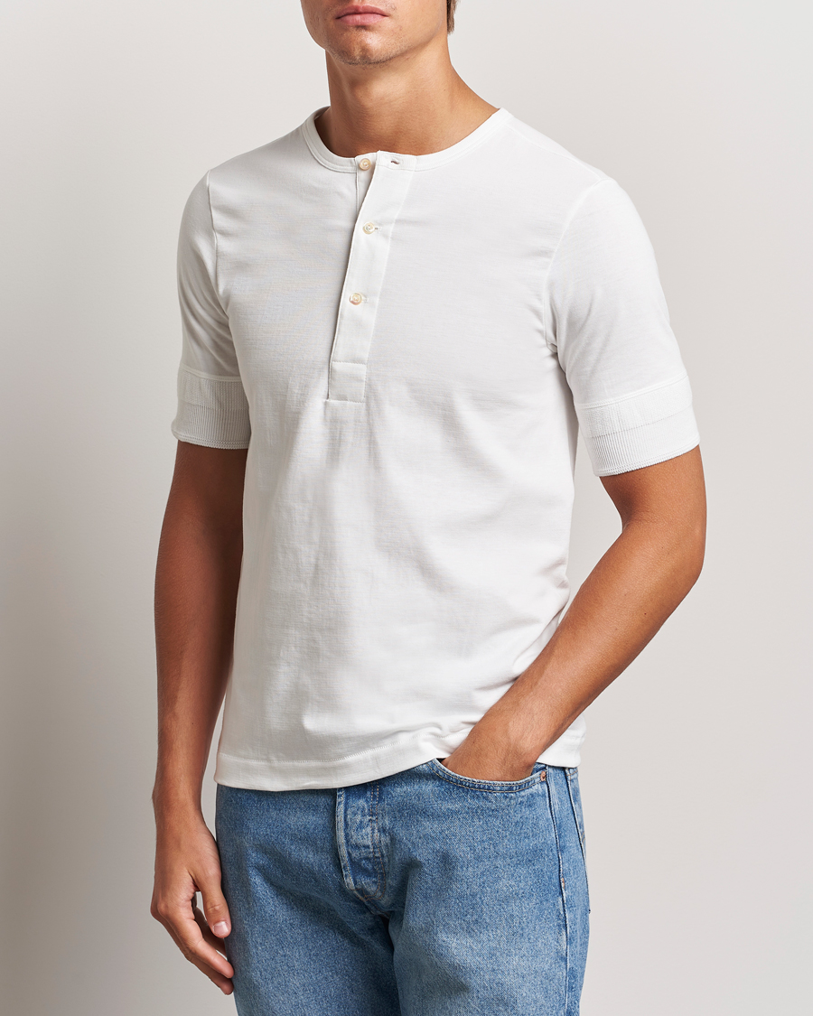 Heren |  | Merz b. Schwanen | Short Sleeve Organic Cotton Henley White