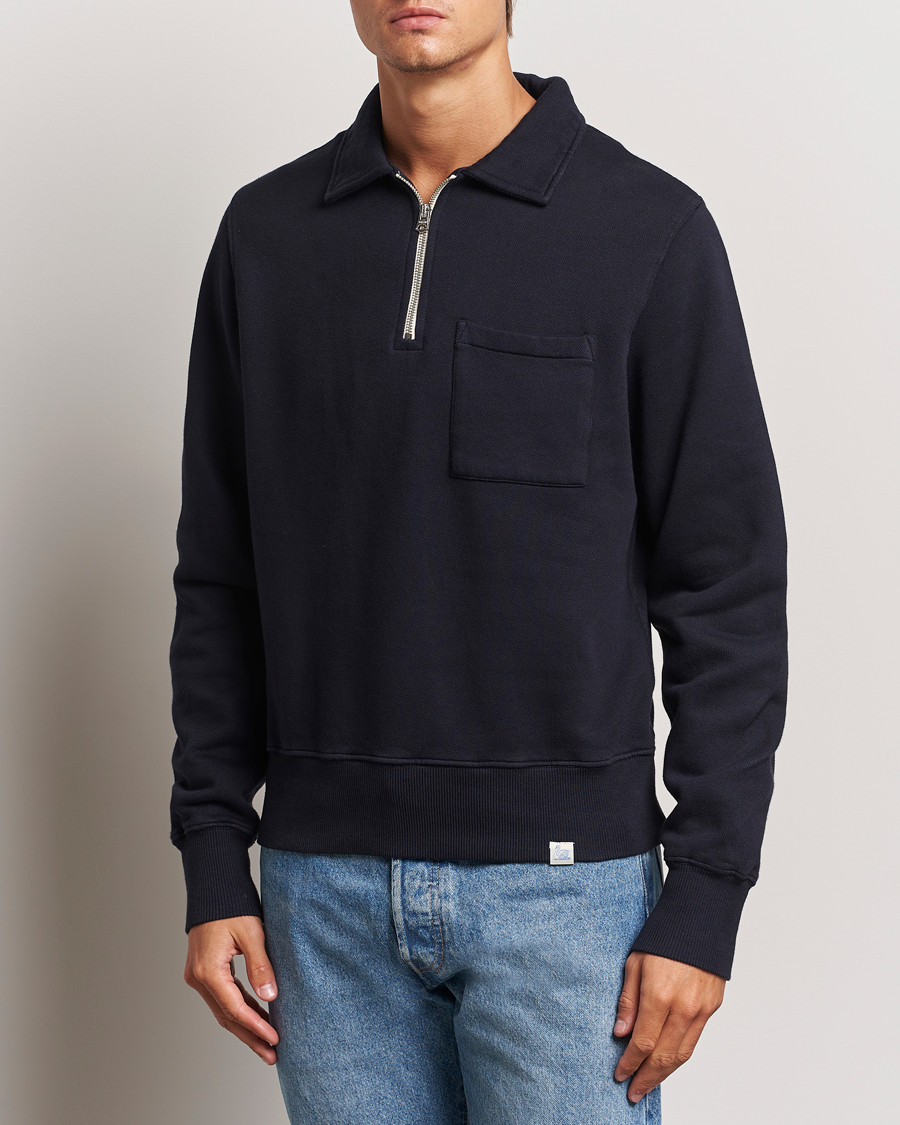 Heren |  | Merz b. Schwanen | Vintage Fleece Half Zip Sweatshirt Dark Navy