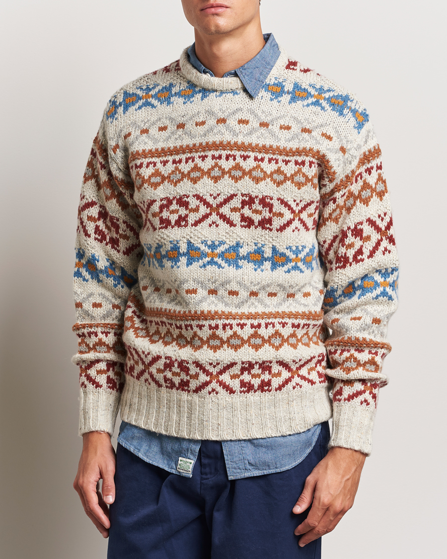 Heren |  | BEAMS PLUS | Fair Isle Crew Neck Sweater Off White