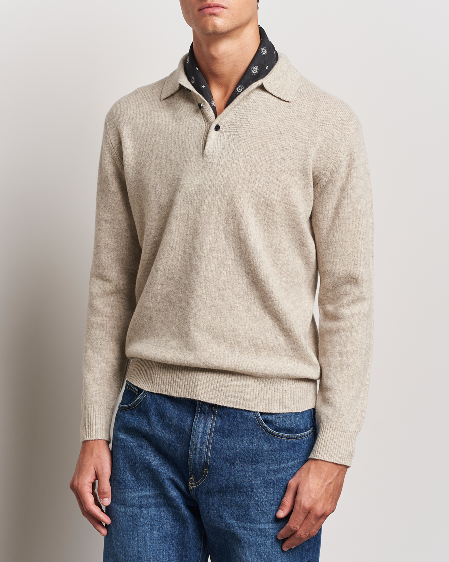 Heren |  | BEAMS PLUS | Long Sleeve Knitted Polo Beige