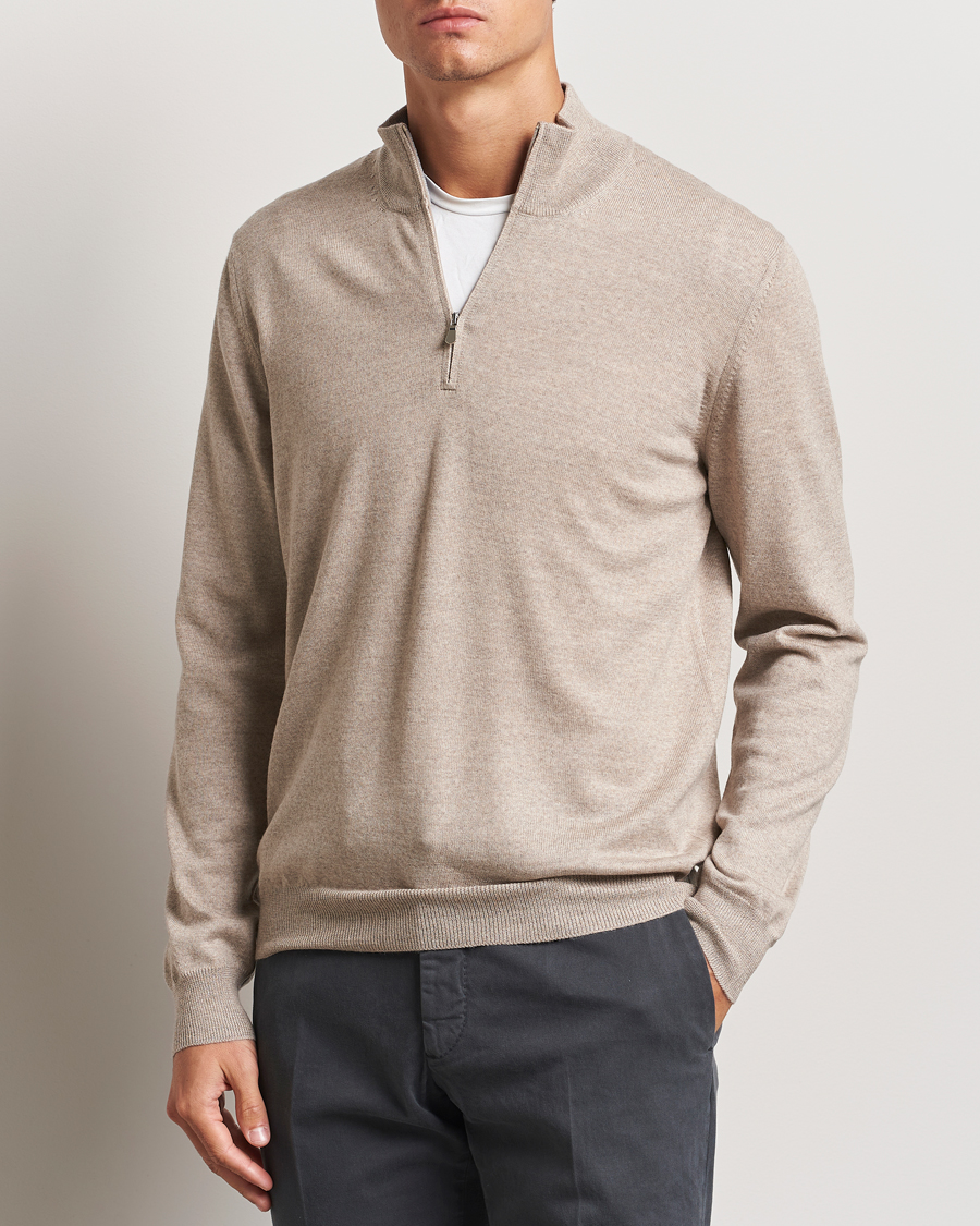 Heren |  | Gran Sasso | Merino Fashion Fit Half Zip Light Beige