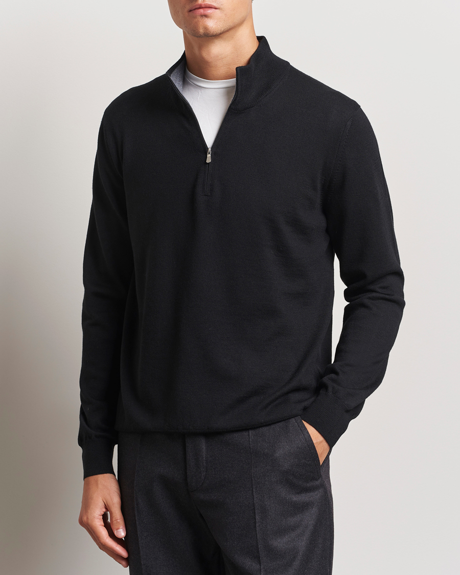 Heren |  | Gran Sasso | Merino Fashion Fit Half Zip Black