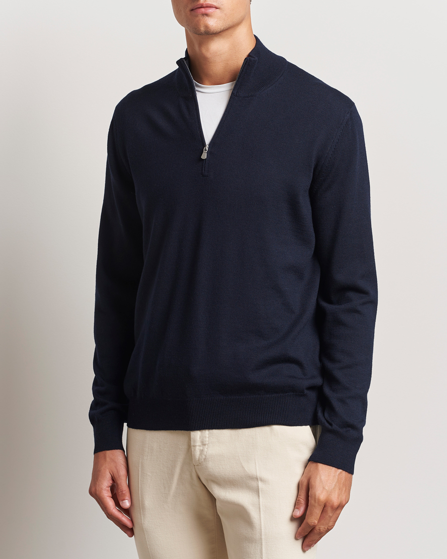 Heren |  | Gran Sasso | Merino Fashion Fit Half Zip Navy