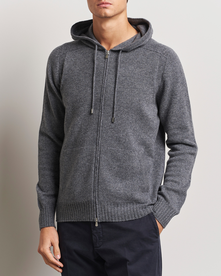 Heren |  | Gran Sasso | Full Zip Wool Hoodie Grey Melange