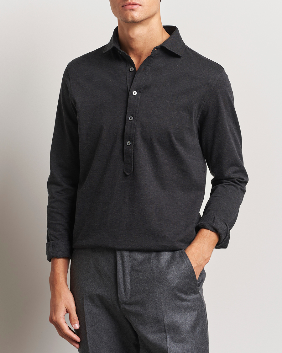 Heren |  | Gran Sasso | Brushed Cotton Popover Shirt Black