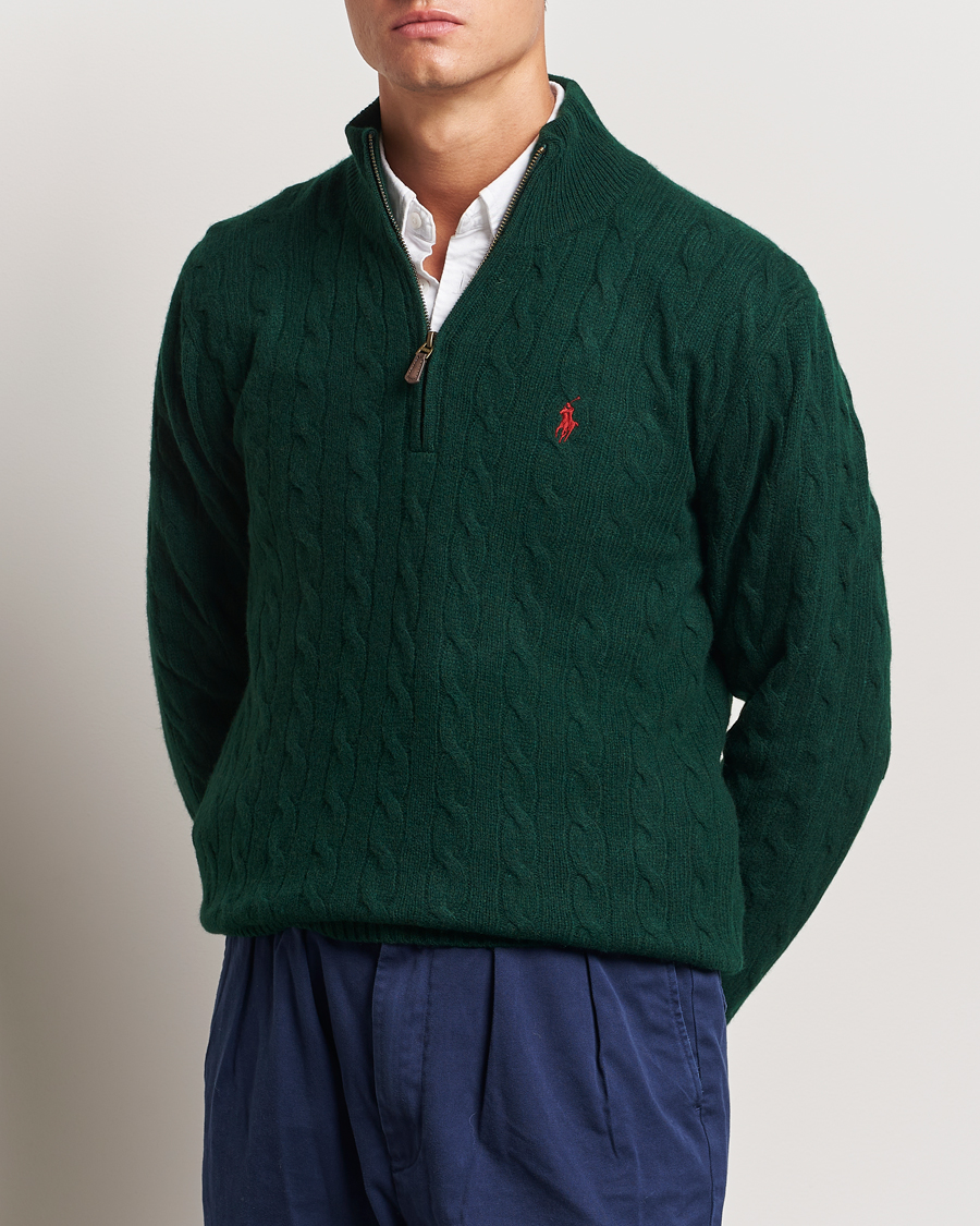 Heren |  | Polo Ralph Lauren | Wool/Cashmere Cable Half Zip Green