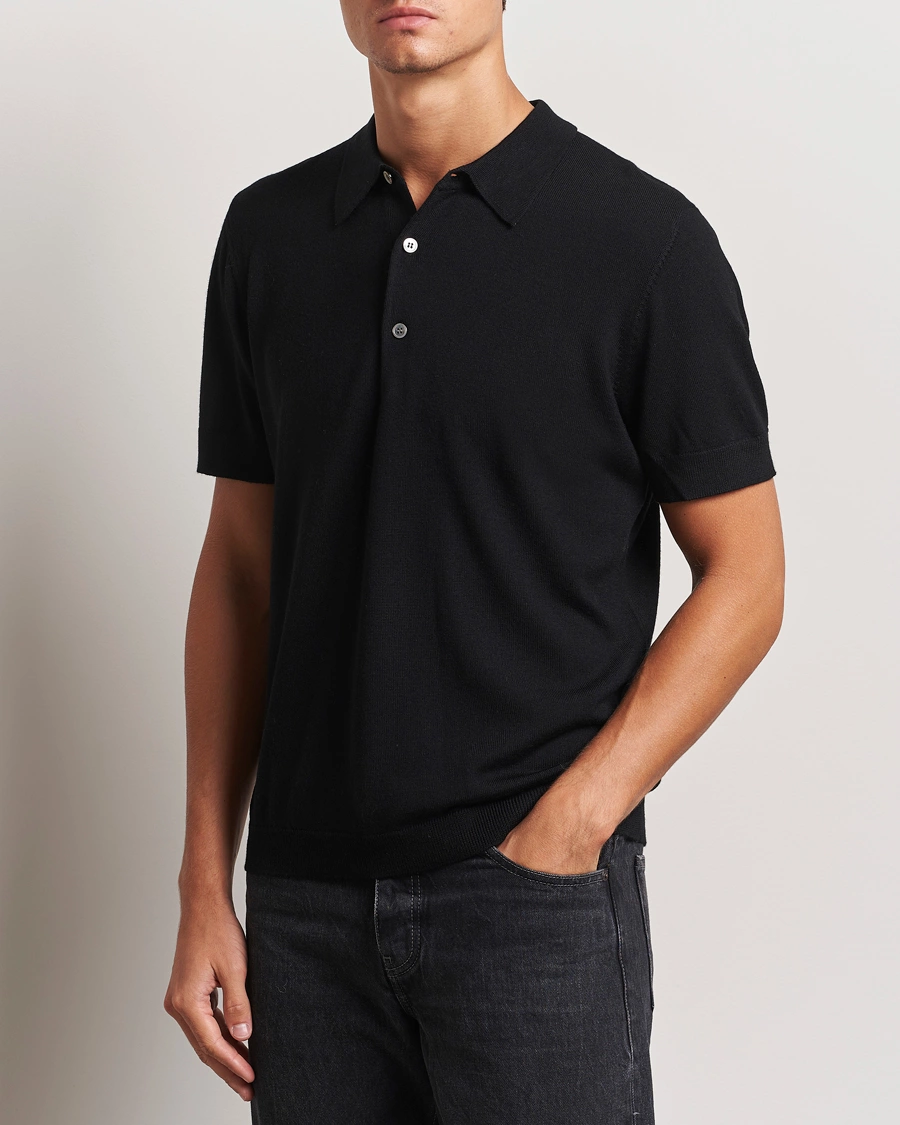 Heren | Polo's | A Day\'s March | Rosehall Short Sleeve Merino Polo Black