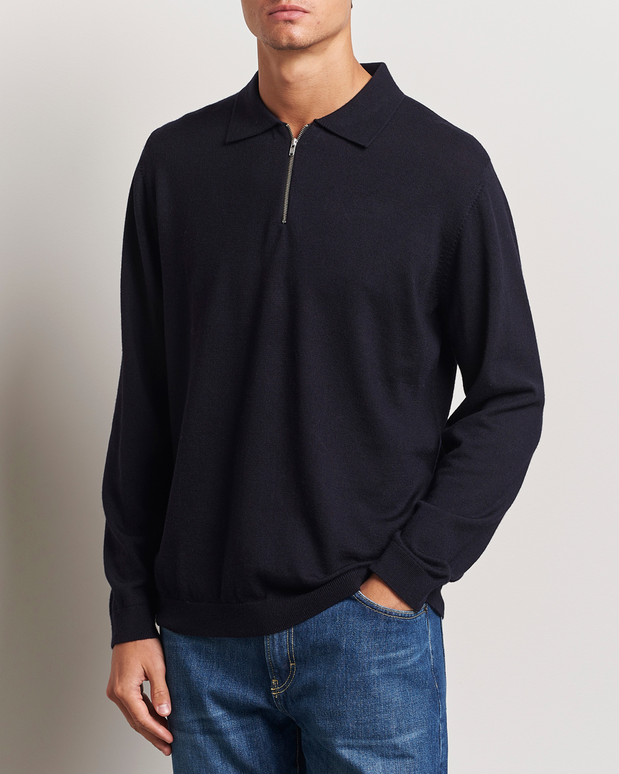 Heren | Truien | A Day\'s March | Thompson Merino Half-Zip Polo Navy