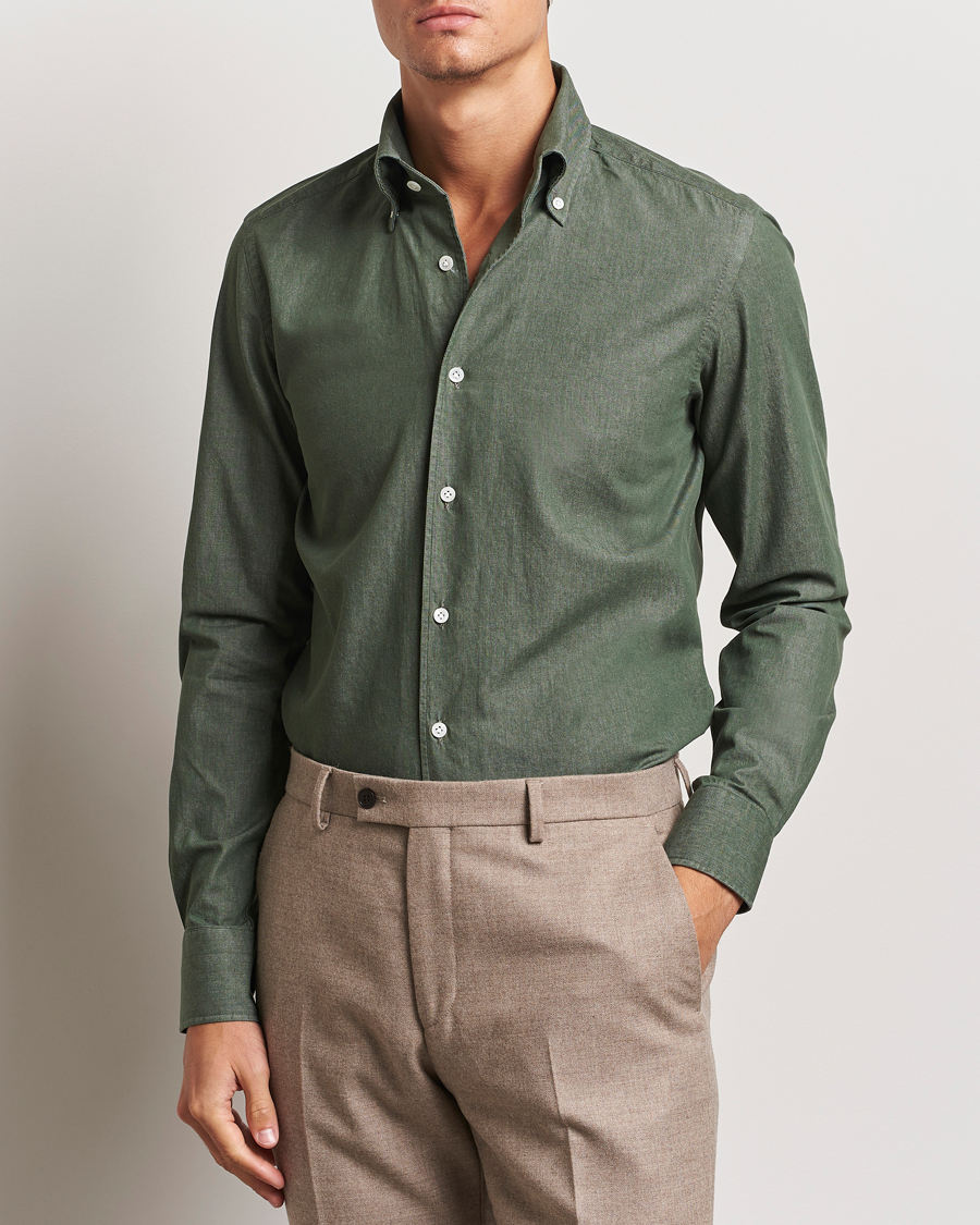 Heren |  | 100Hands | Button Down Denim Shirt Sage Green