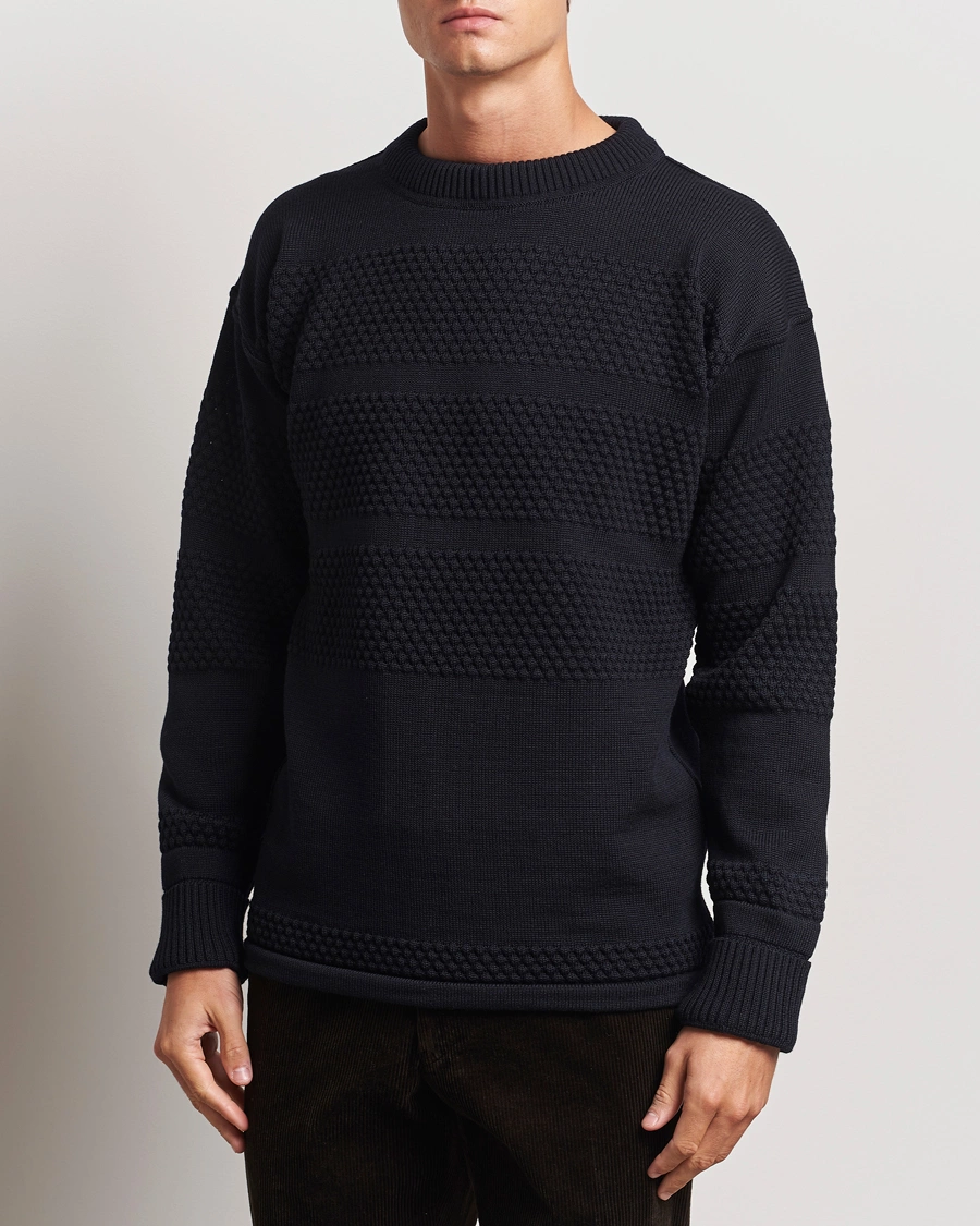 Heren |  | S.N.S. Herning | Fisherman Wool Crew Neck Sweater Navy Blue