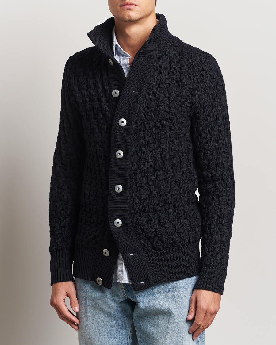 Heren |  | S.N.S. Herning | Stark Wool Cable Knit Cardigan Navy Blue