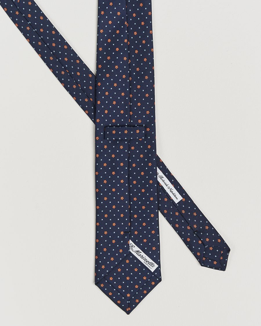 Heren |  | E. Marinella | 3-Fold Printed Silk Tie Navy/Orange