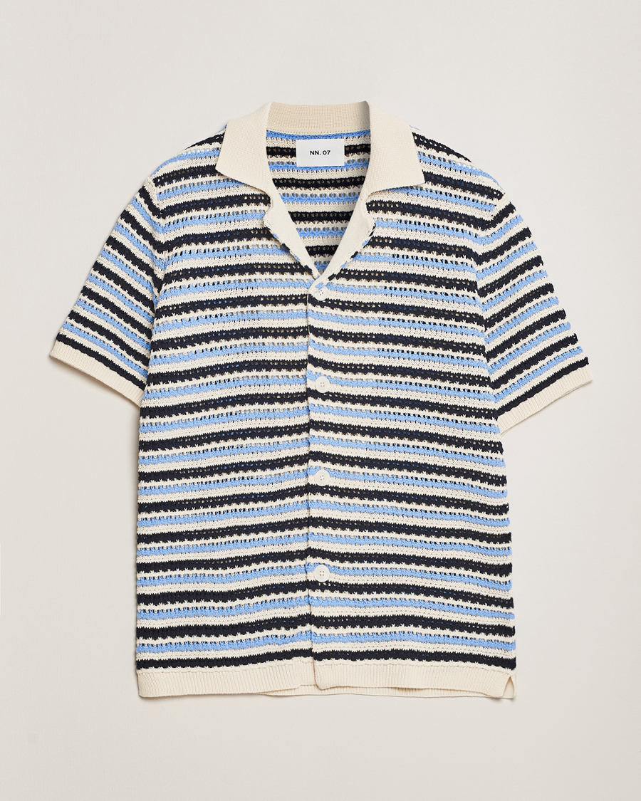 Heren | Overhemden | NN07 | Henry Knitted Short Sleeve Shirt Blue Multi