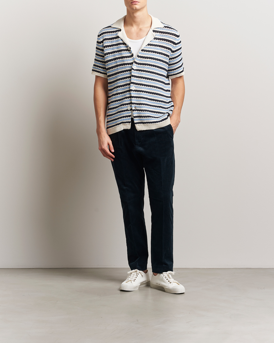 Heren | Overhemden | NN07 | Henry Knitted Short Sleeve Shirt Blue Multi