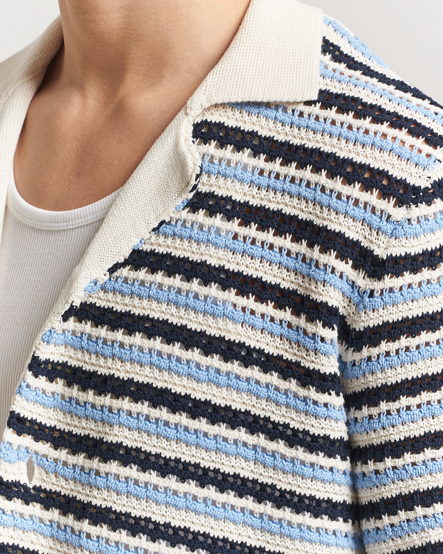 Heren | Overhemden | NN07 | Henry Knitted Short Sleeve Shirt Blue Multi