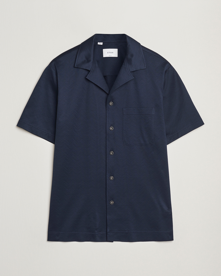 Heren | Overhemden | Eton | Filo Di Scozia Short Sleeve Shirt Navy Blue