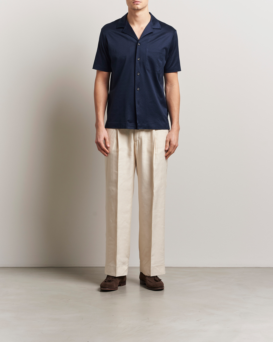 Heren | Overhemden | Eton | Filo Di Scozia Short Sleeve Shirt Navy Blue