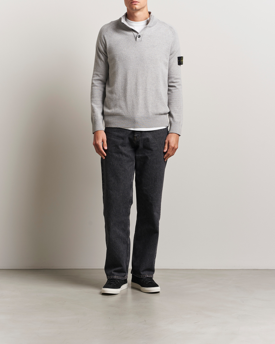 Heren | Truien | Stone Island | Knitted Geelong Wool Half Button Zip Melange Grey
