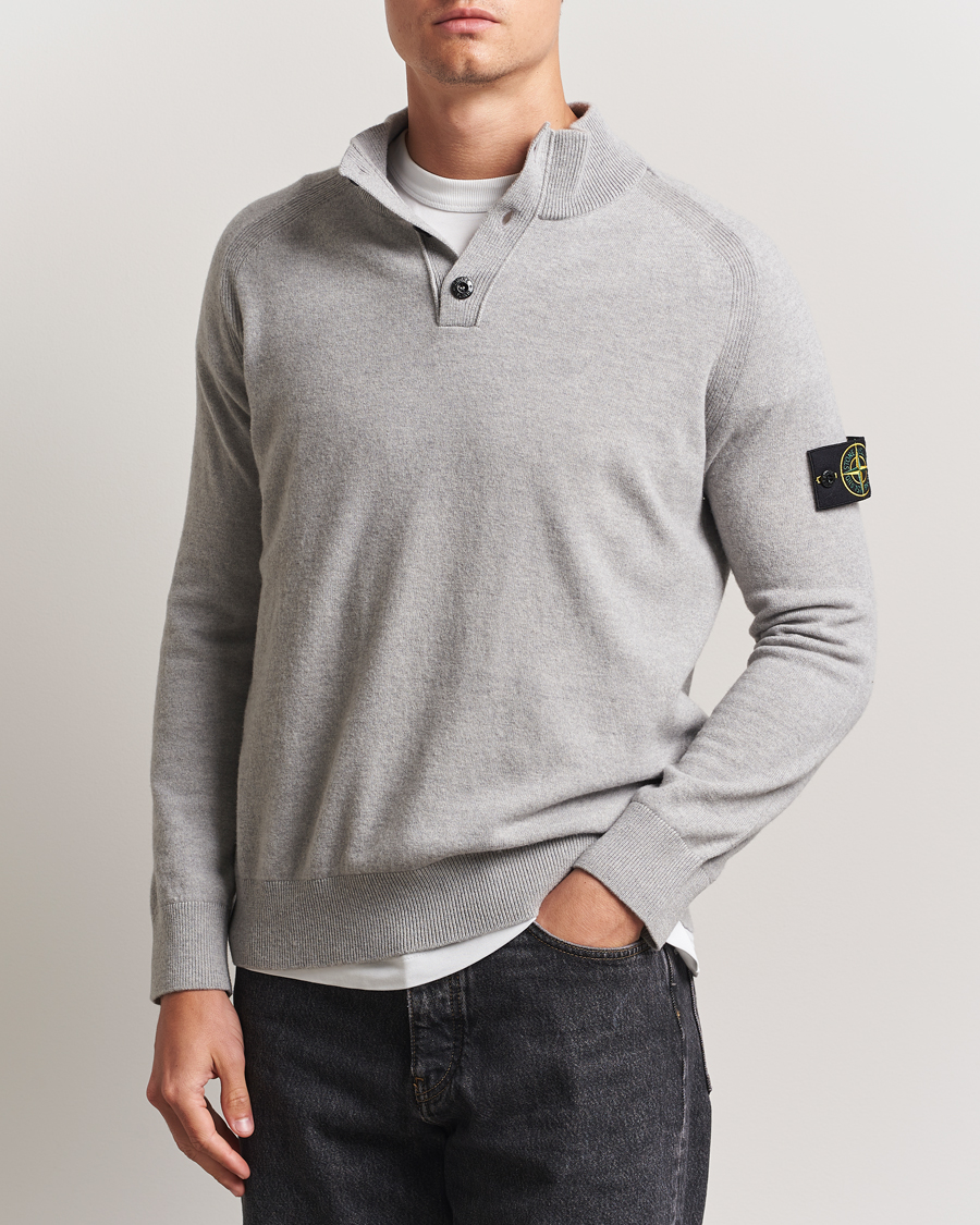 Heren | Truien | Stone Island | Knitted Geelong Wool Half Button Zip Melange Grey