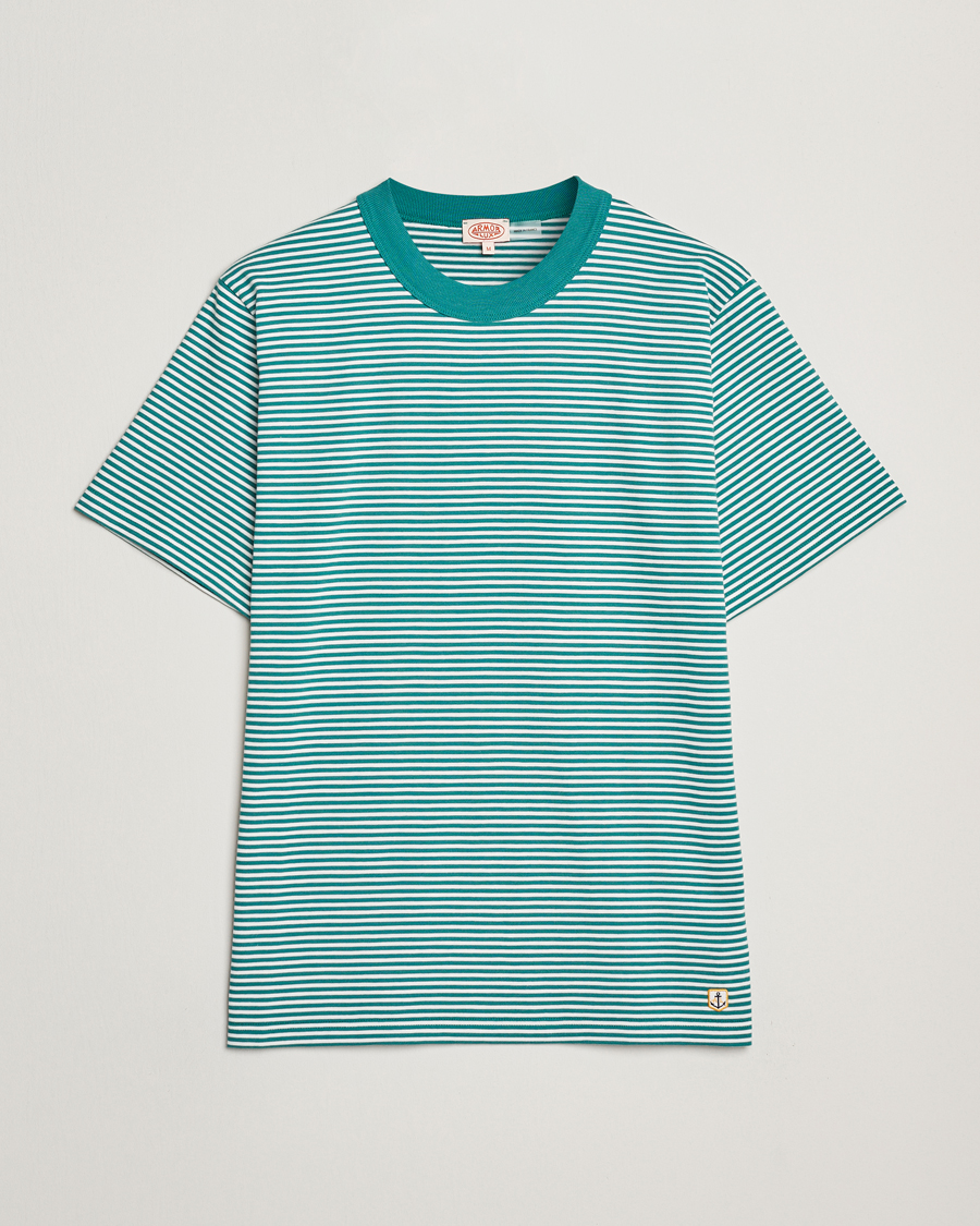 Heren | T-shirts | Armor-lux | Callac Héritage Stripe T-Shirt Deep Jungle/Milk