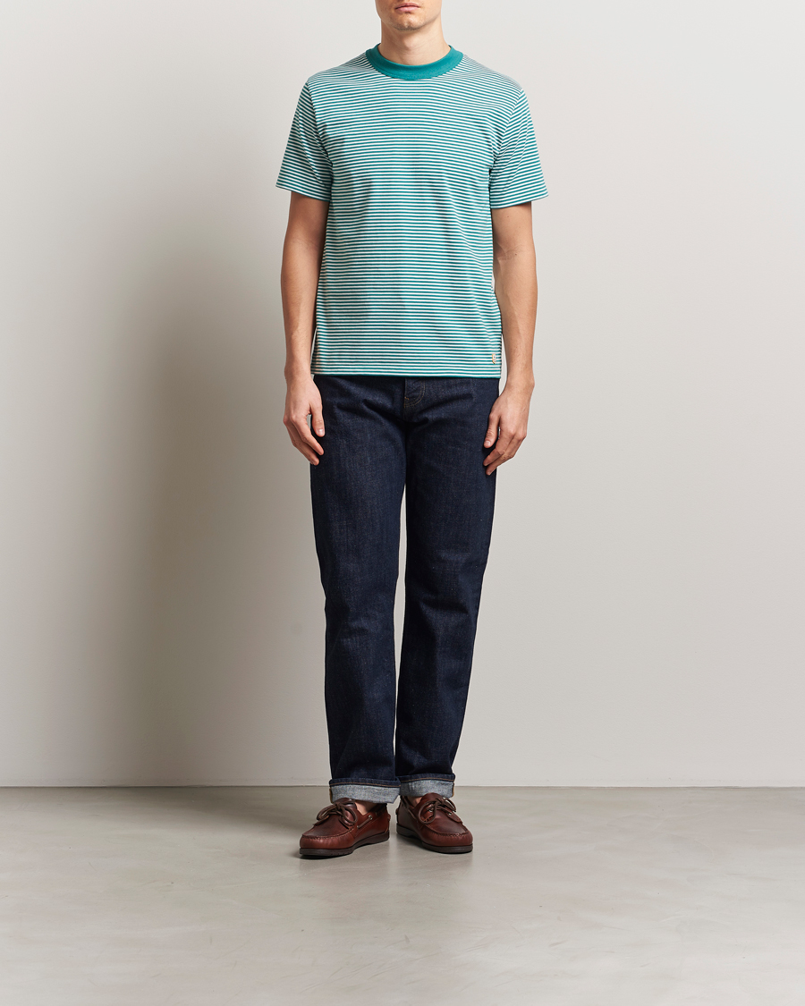 Heren | T-shirts | Armor-lux | Callac Héritage Stripe T-Shirt Deep Jungle/Milk