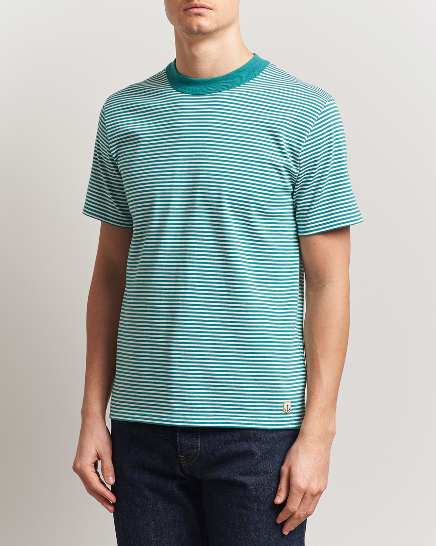 Heren | T-shirts | Armor-lux | Callac Héritage Stripe T-Shirt Deep Jungle/Milk